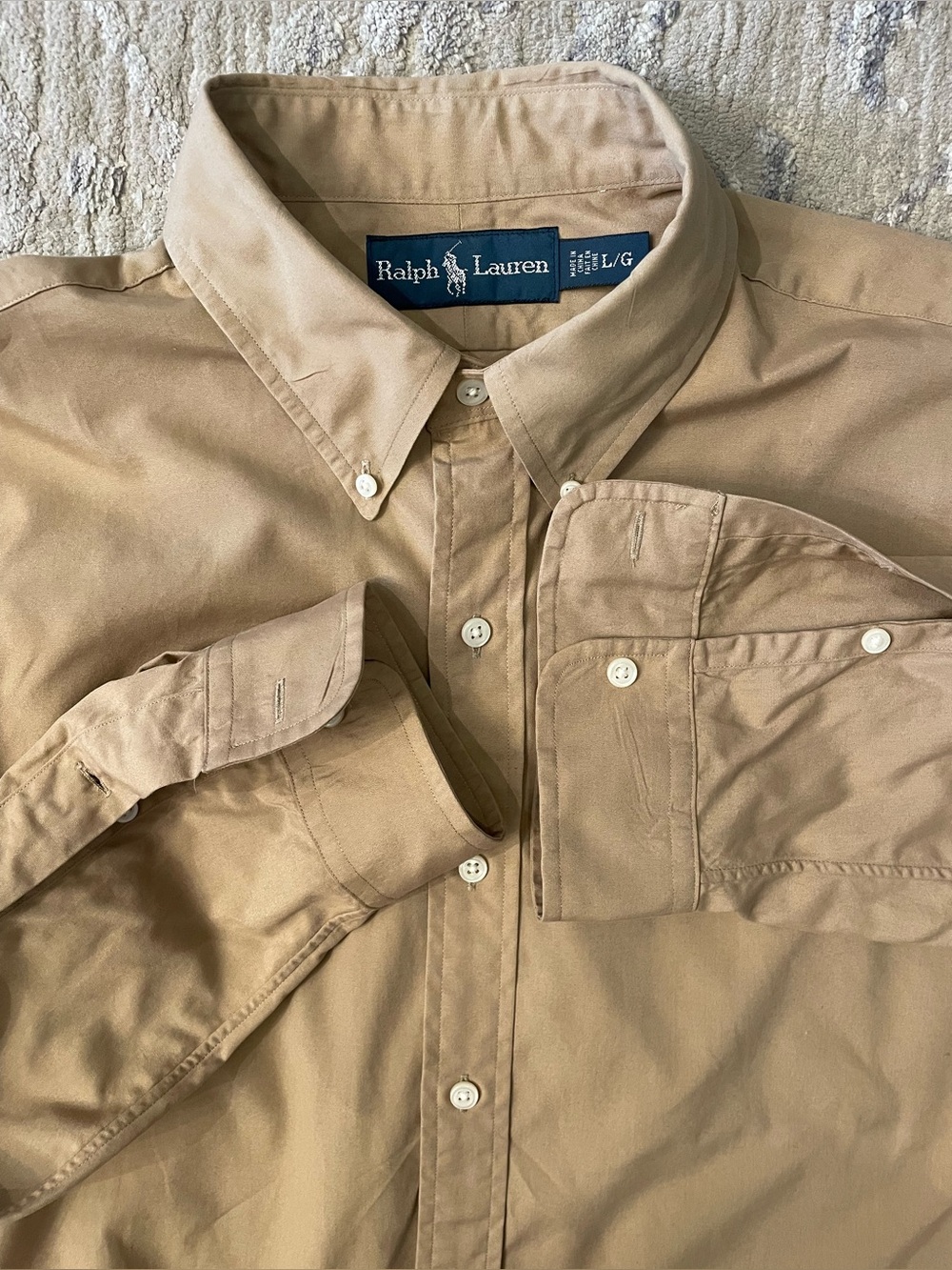 Ralph Lauren - all cotton khaki tan button up shirt Size Large